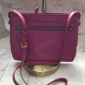 Fossil Magenta Leather Crossbody Bag